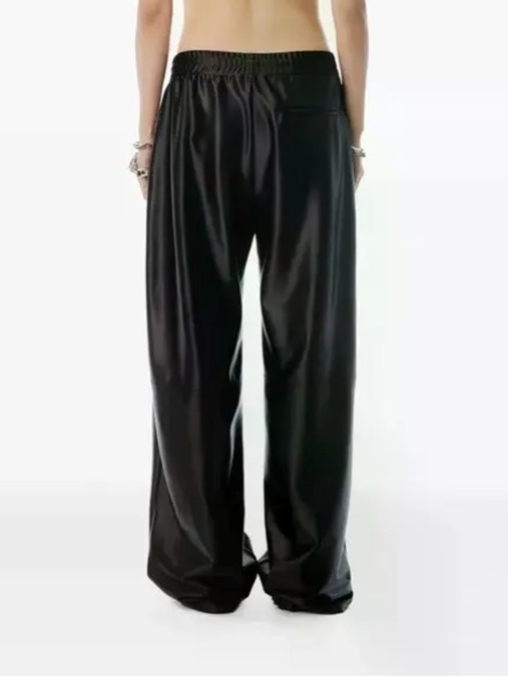 Alexander Wang Black Wide Leg Pants with all over logo Logo satin look
